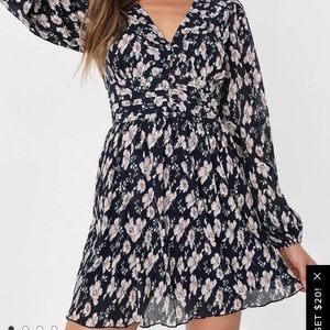 Devoted Romance Navy Blue Floral Backless Dress With Pockets